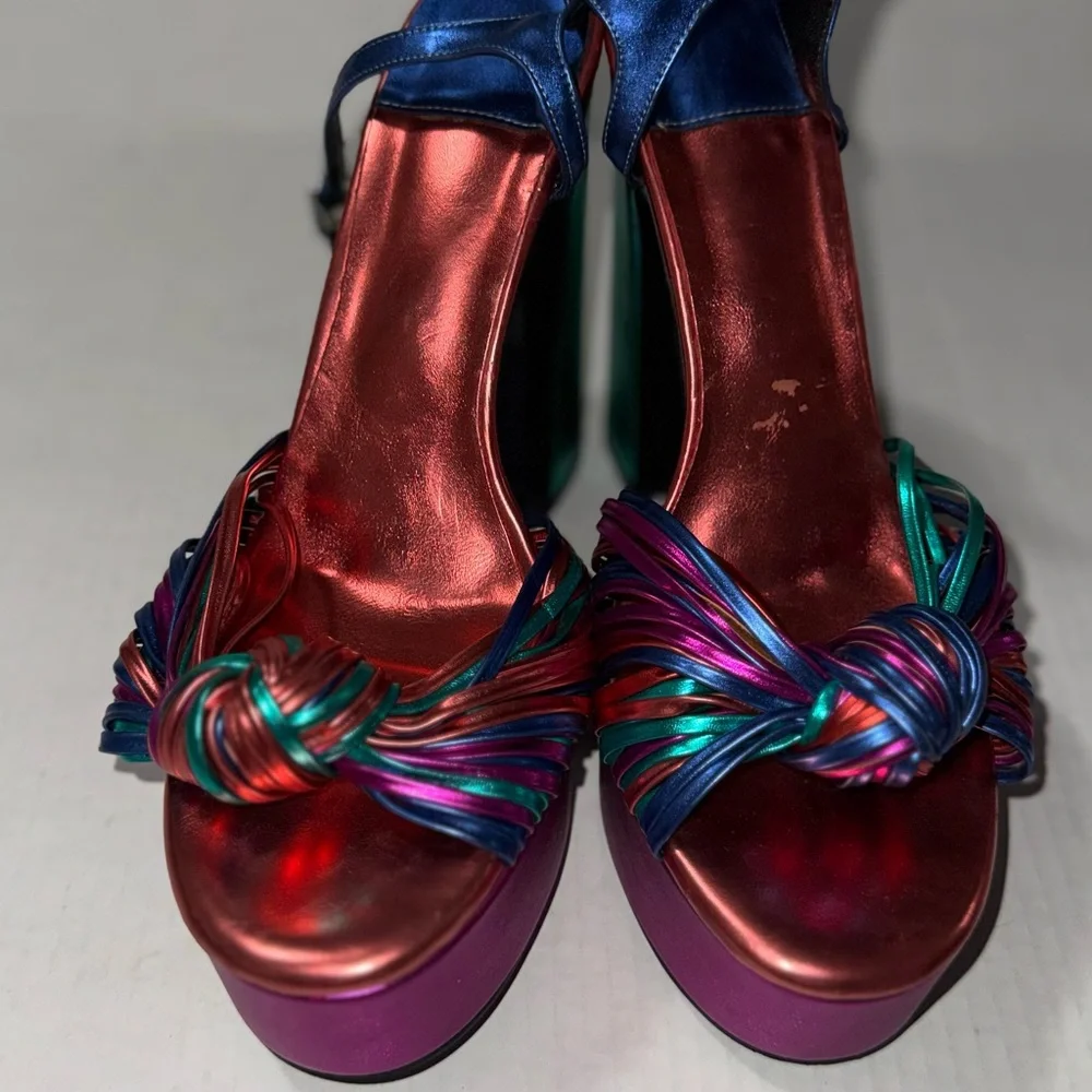 Multicolor Platform Sandals Heels Size 9.5 Woman